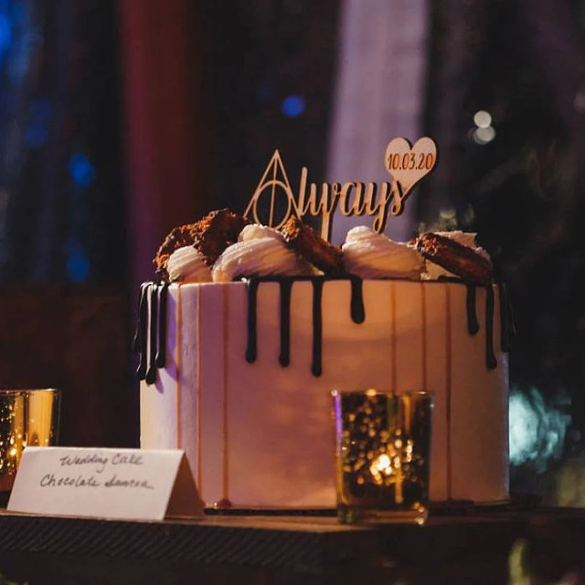 Custom Inspired Always with Heart and Date Love Wedding or Anniversary Laser Cut Natural Wood Cake Topper Decoration