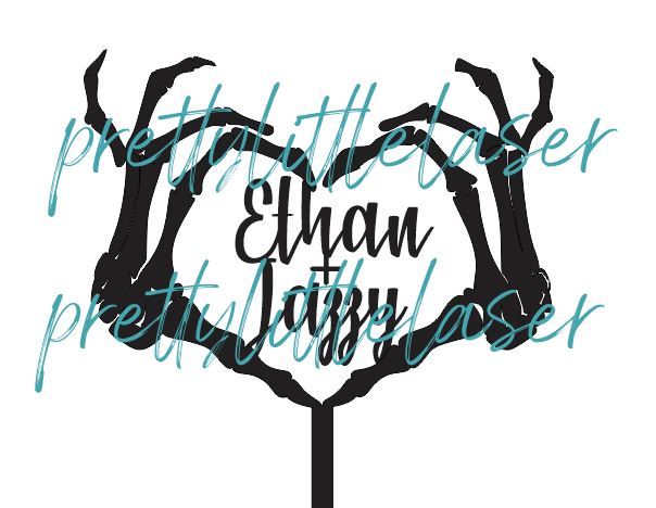 Personalized Skeletal Hands To Death Do Us Part Wedding or Anniversary Topper Skeleton Heart