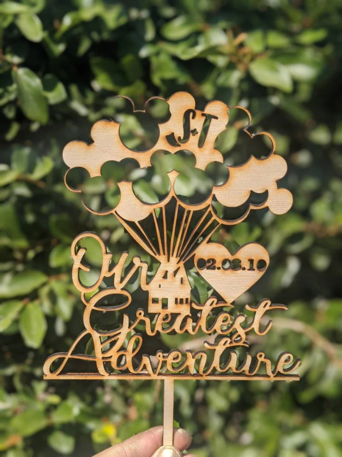 Our Greatest Adventure Balloons House Wedding Cake Topper With Initial Cut Outs and Date - Keepsake Wedding Balloon Cake Toppers