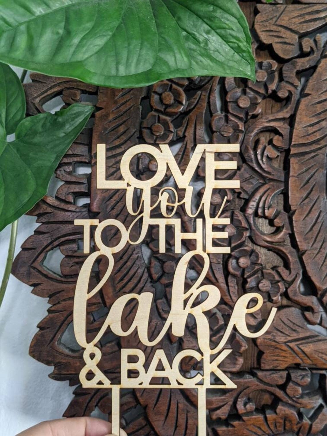 Love you to the lake and Back Wedding or Anniversary Laser Birthday or Baby Shower Natural Wood Cake Topper