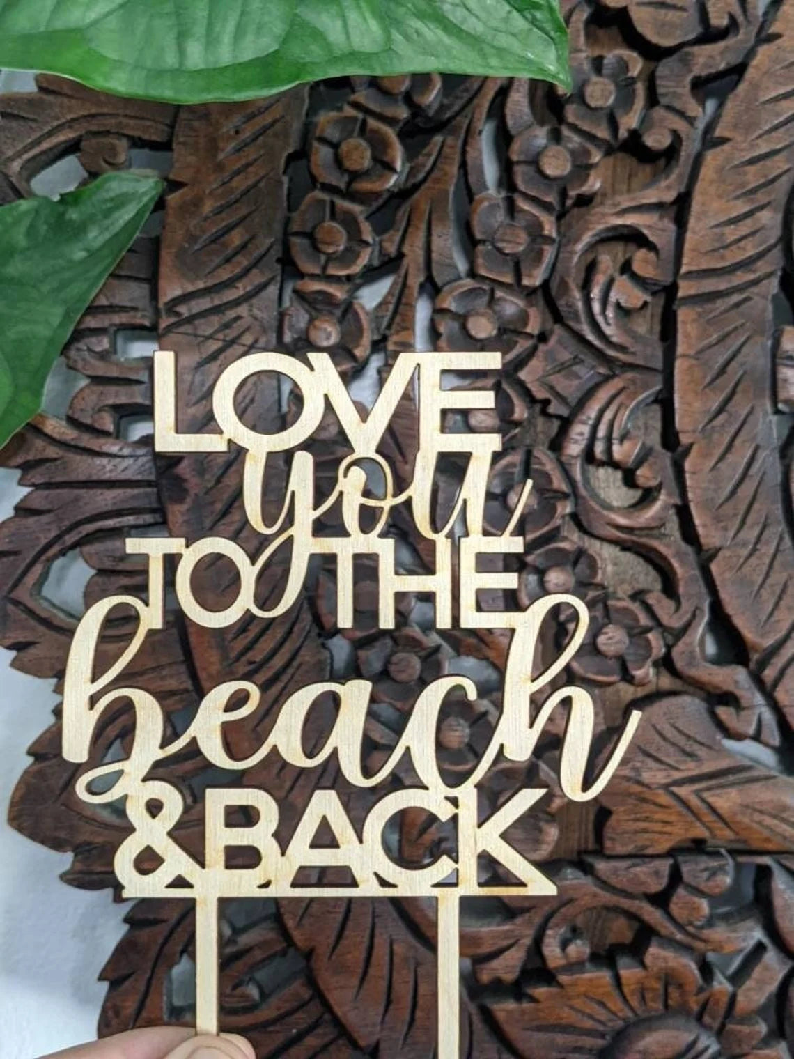 Love you to the Beach and Back Wedding or Anniversary Laser Birthday or Baby Shower Natural Wood Cake Topper