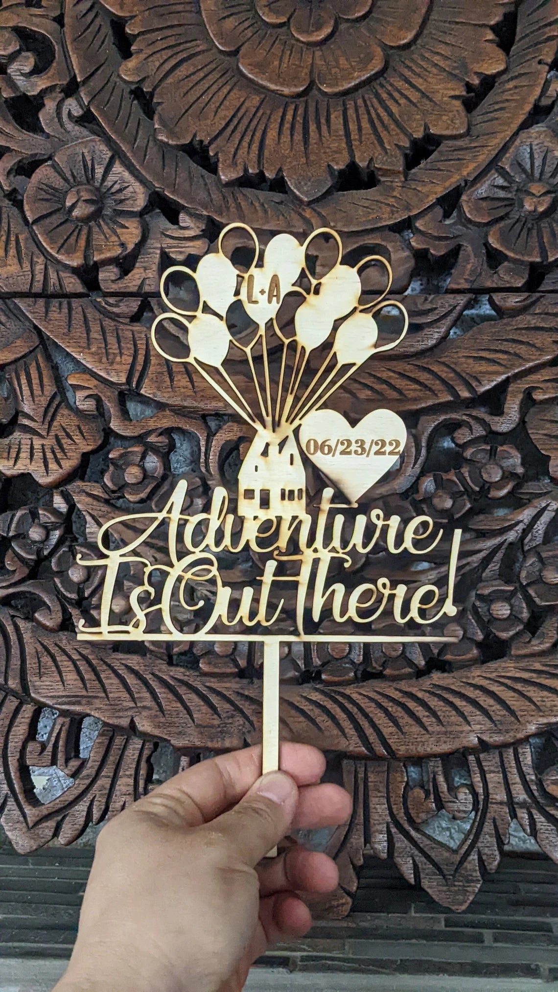 Adventure is Out There Up Balloons House Wedding Cake Topper With Initial Cut Outs and Date - Keepsake Wedding Balloon Cake Toppers