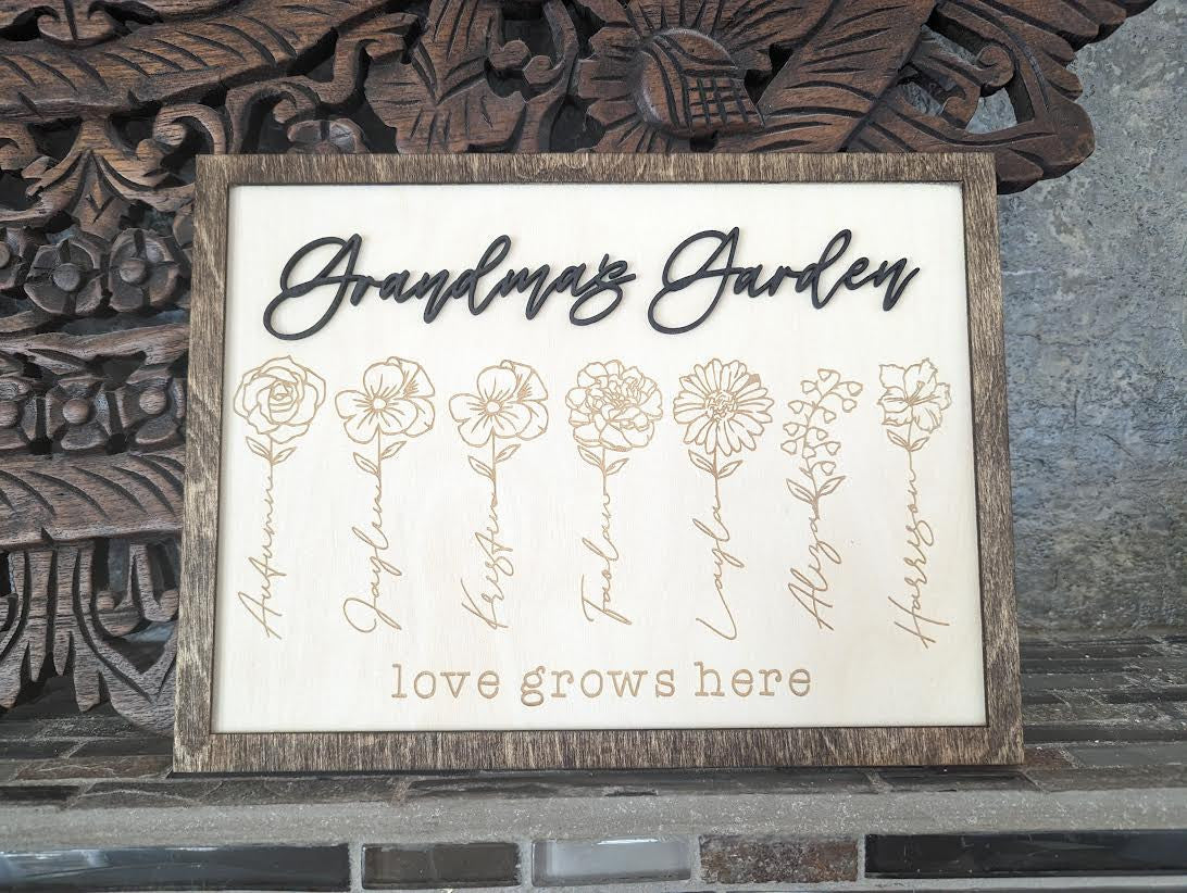 Custom Wooden Family Garden Sign | Grandma's Garden | Family Sign | Mother's Day | Grandma Gift | Family House Warming Gift | Welcome Baby
