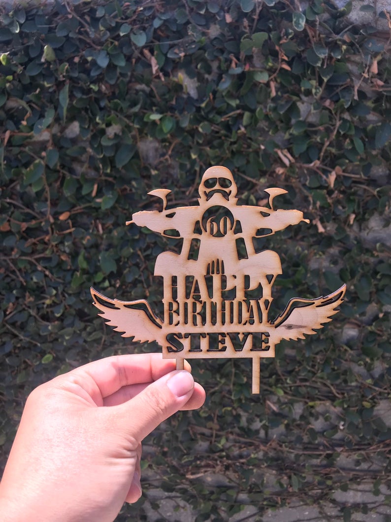Personalized Happy Birthday Name and Age Motorbike Cake Topper