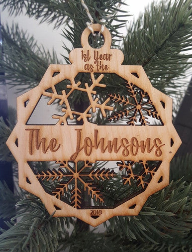 Personalized 1st Year Family Name Ornament Snowflakes Keepsake
