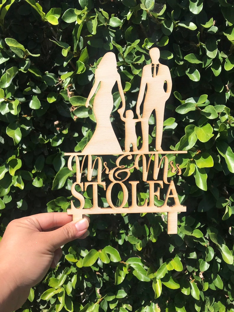 PERSONALIZED Cake Topper with Bride and Groom Last Name