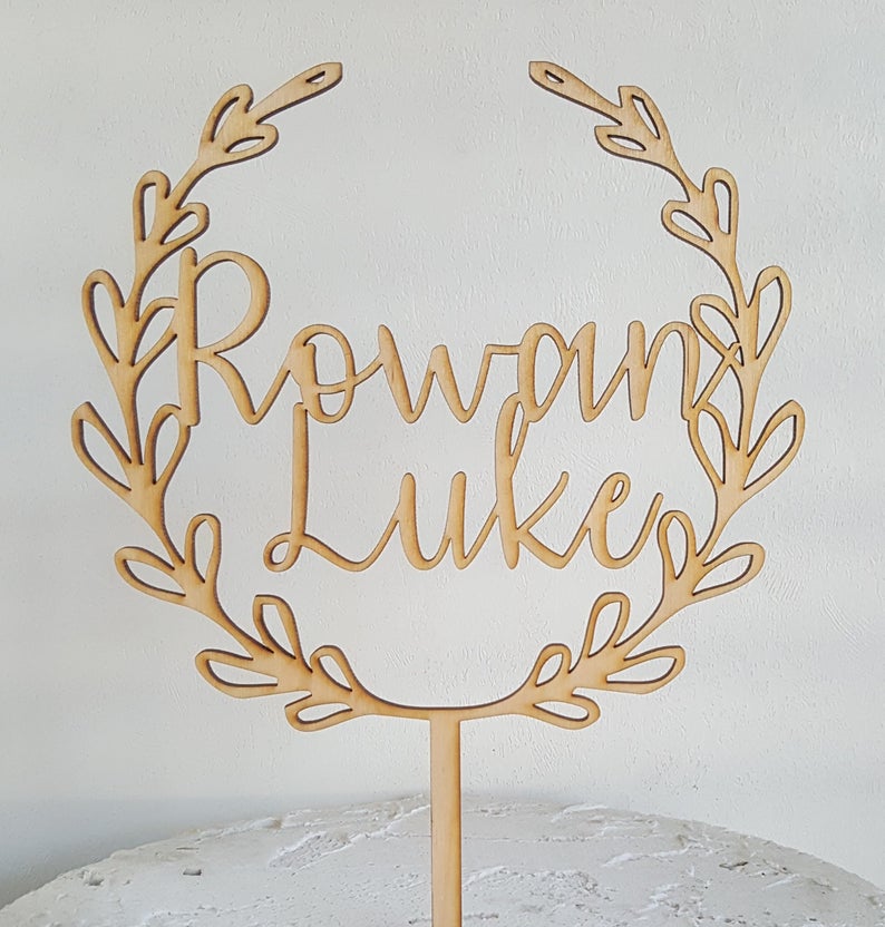 Personalized Name Wreath Cake Topper