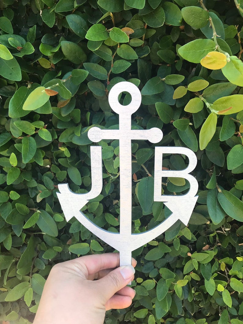 Personalized Nautical Initial Anchor Cake Topper