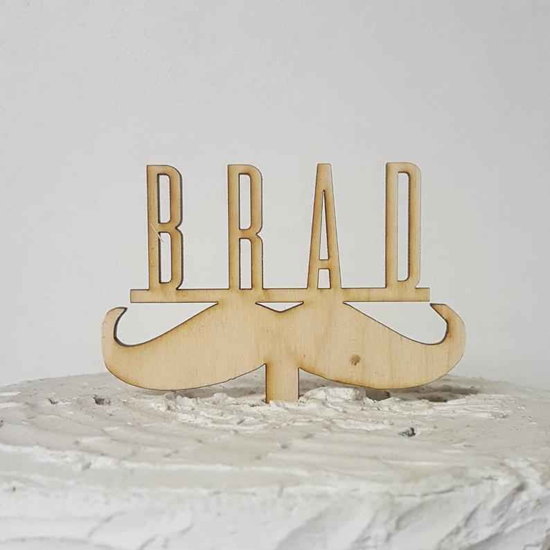 Personalized Mustache Cake Topper with Name or Last Name