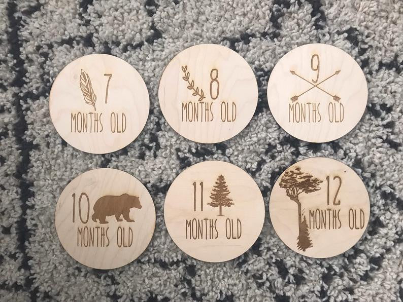 Adventure Lover Themed Monthly Baby Milestone Plaques Laser Cut Wood Photo Prop Sign Marker