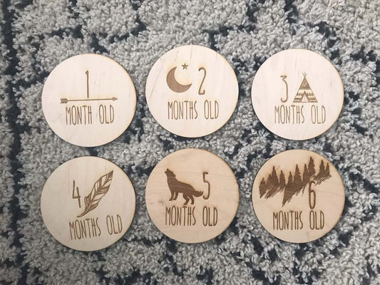 Adventure Lover Themed Monthly Baby Milestone Plaques Laser Cut Wood Photo Prop Sign Marker