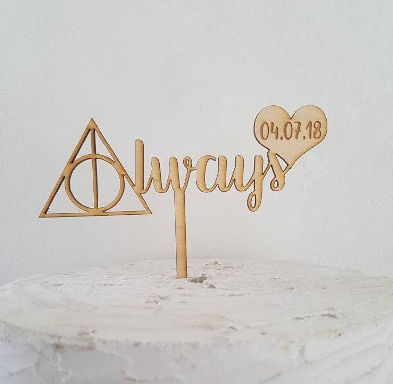 Custom Personalized Inspired Always with Heart and Date Love Wedding or Anniversary Laser Cut Natural Wood Cake Topper Decoration