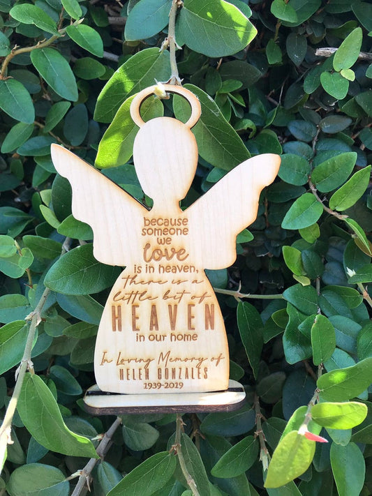Heaven in Our Home Memorial Guardian Angel Reminder Love Peace Reminder Loss Sympathy Gift Wooden In Loving Memory Natural Wood Date Name