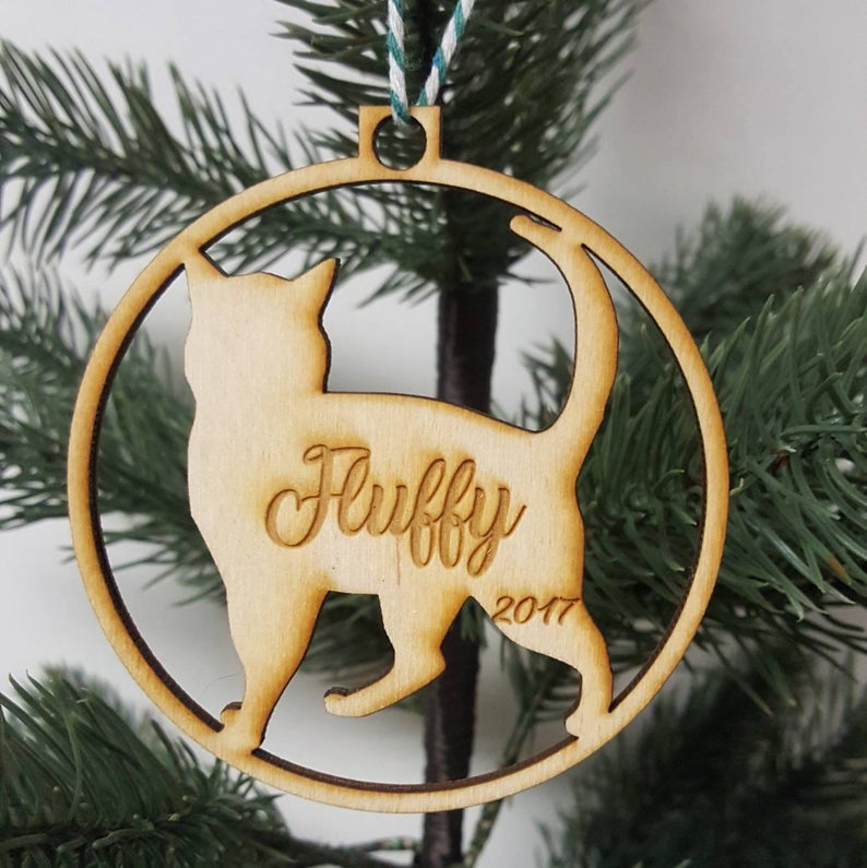 Personalized Christmas Tree Cat or Kitten Ornament Name and Year Christmas Cat and Kitten Lover Fur Baby Mom