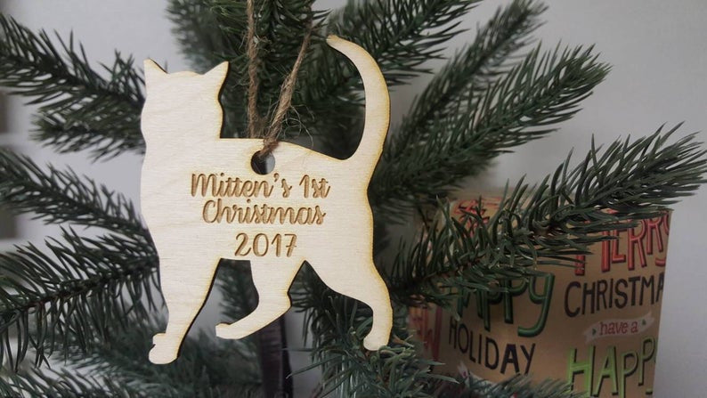 Personalized Christmas Tree Cat or Kitten Memorial Ornament Name and Years Keepsake Christmas Cat and Kitten Lover Fur Baby Mom
