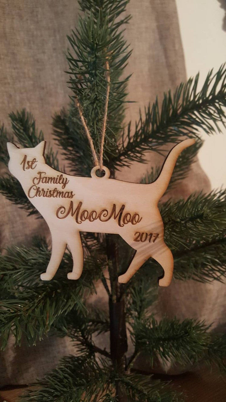 Personalized Christmas Tree Cat Ornament Name and Year First Family Christmas Cat Lover Fur Baby Mom