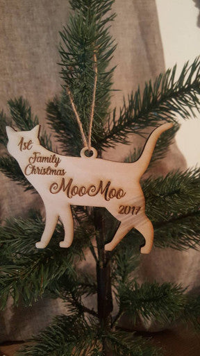 Personalized Christmas Tree Cat Ornament Name and Year