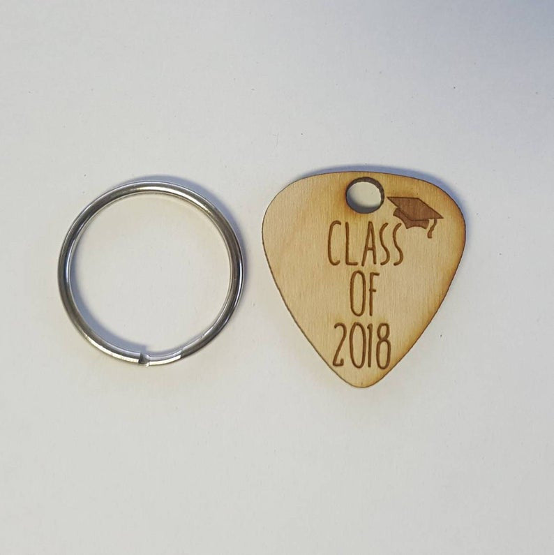 Class of 2019 Engraved Wooden Guitar Pick Keychain- Wood Gift for Graduate, His, Hers, Girlfriend, Boyfriend, or Friend, Music Lover