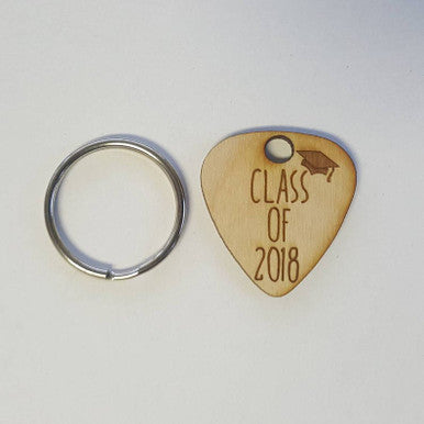 One (1) Personalized Class of Year Engraved Wooden Guitar Pick Key chain Keepsake