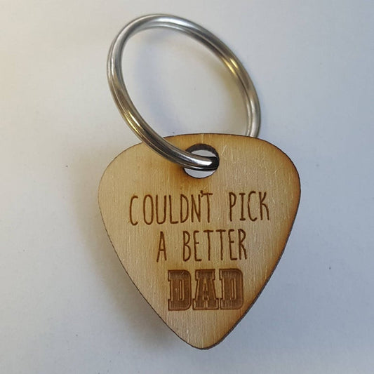Couldn't Pick a Better Dad Engraved Wooden Guitar Pick Keychain- Wood Gift for Dad Father or Him
