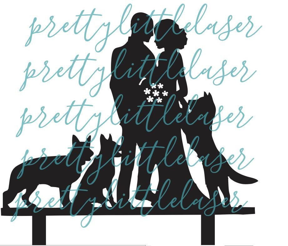 3 Dog or Cat - Pet - Personalized  Mr and Mrs and Custom Dogs Wedding Cake Topper