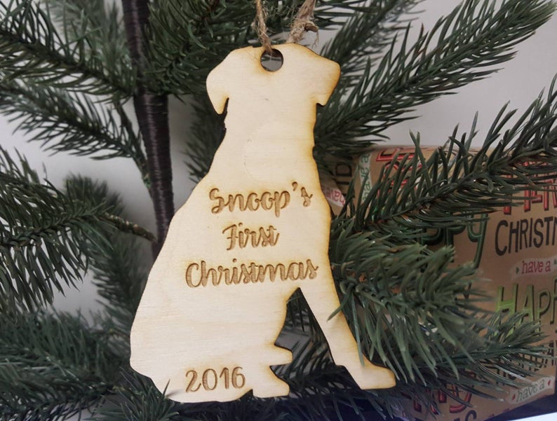 Personalized Christmas Tree Dog Ornament Name and Year First Family Christmas Dog Lover Fur Baby Mom