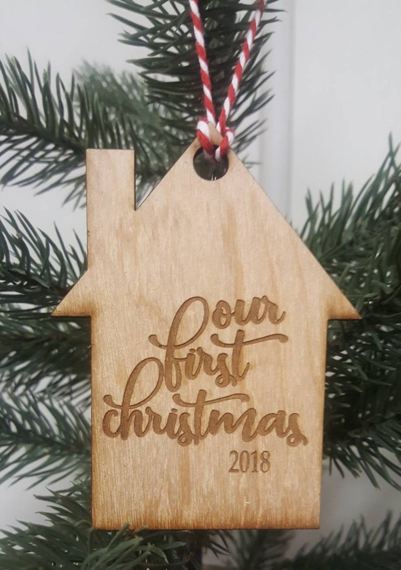 Personalized Our First Christmas Ornament Last Name and Year Celebrate Your House Gift