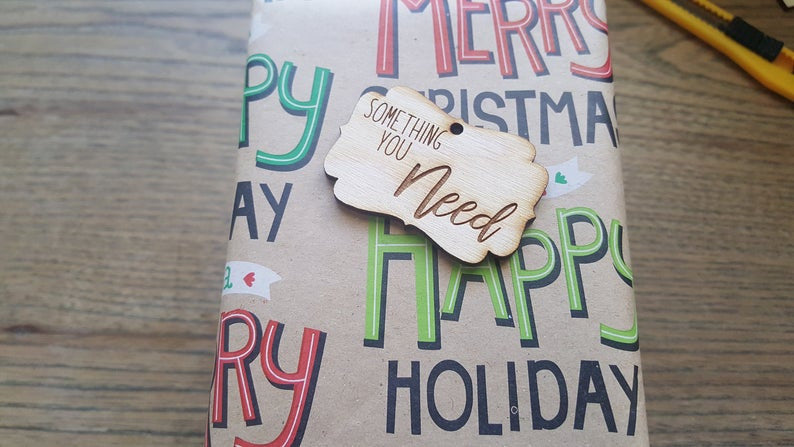 Custom Wooden Classic Gift Tags Made of Wood with - Something You Wear Need Want and Read - Set of 4