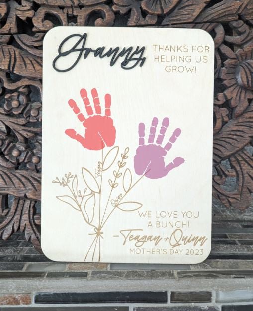 Personalized DIY Handprint Sign | Mother's Day Gift Sign | Helping Me Us Grown | Flower Handprint Sign