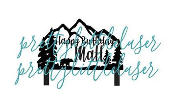 Personalized Outdoors Theme with Name Cake Topper Bear