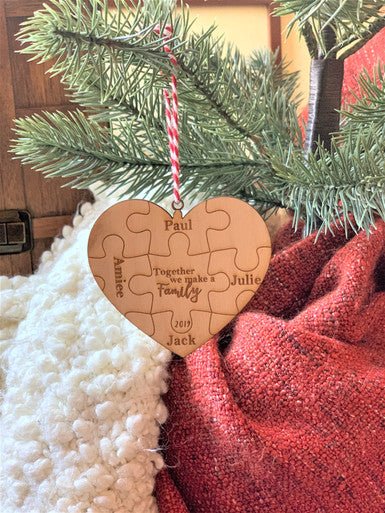 Personalized "Together We Make a Family" Heart Puzzle Ornament Keepsake