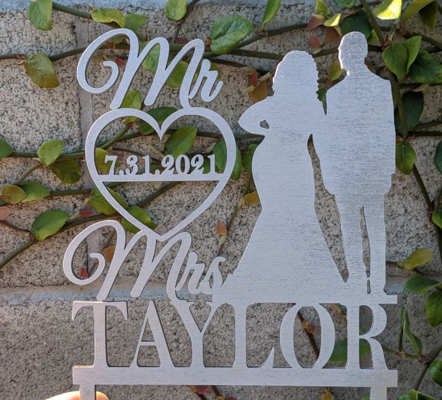 Personalized Mr & Mrs Last Name + Date Wedding Cake Topper