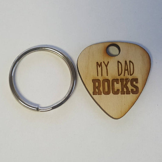 Custom Engraved Wooden Guitar Pick Keychain- Wood Gift for Dad Music Lover