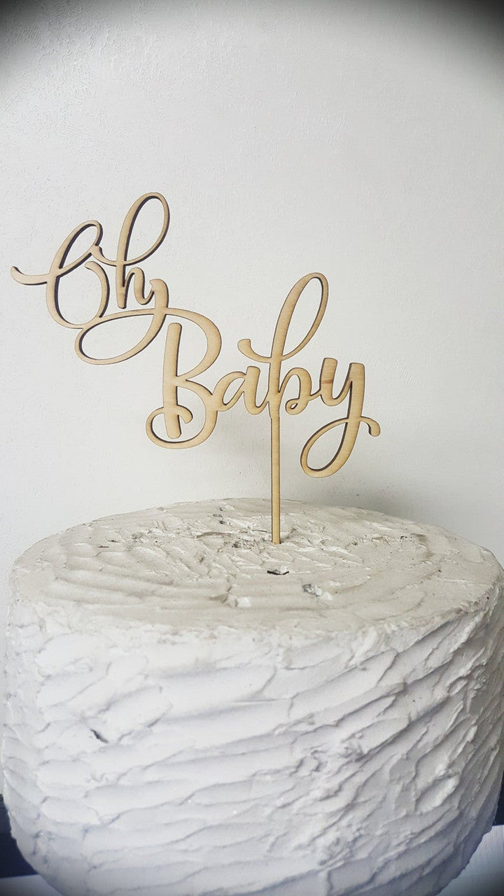 Oh Baby Custom Natural Wood Laser Cut Design Baby Shower Cake Topper