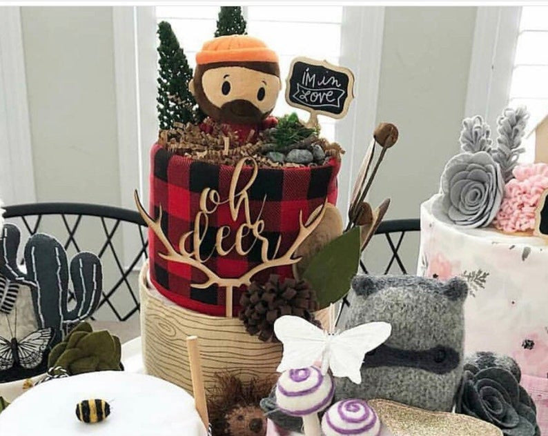 Custom Wood Oh Deer Antler Cake Topper -Winter Woodland Themed Baby Shower Wedding