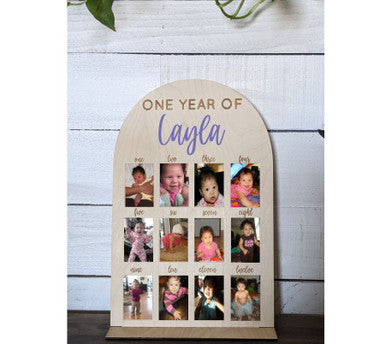 Wallet Size One Year + Personalized Name Birthday Memory Photo Board | First Birthday Picture Board | Baby's Milestone Board