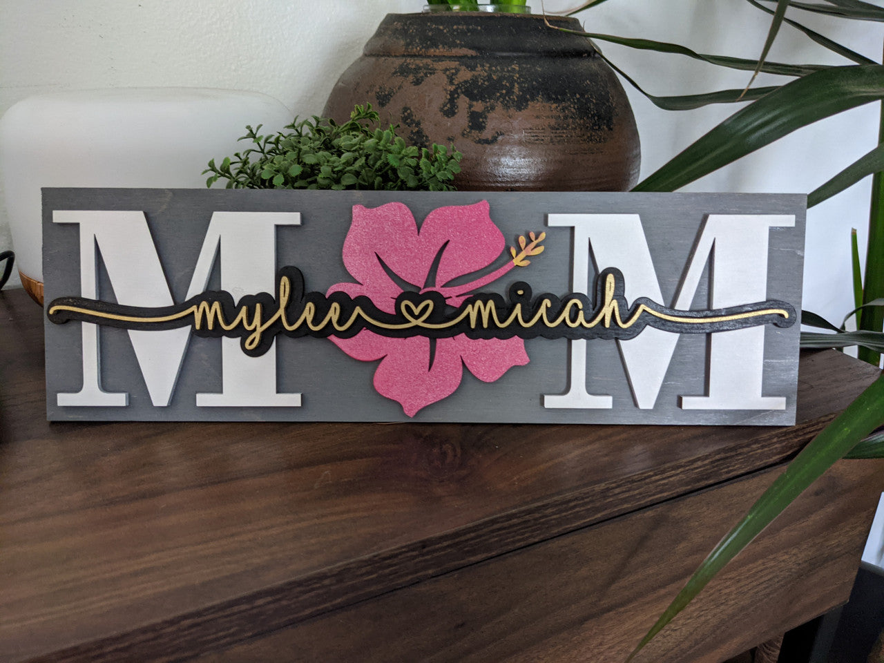 Personalized Sunflower Mom and Kids Name Plaque Sign