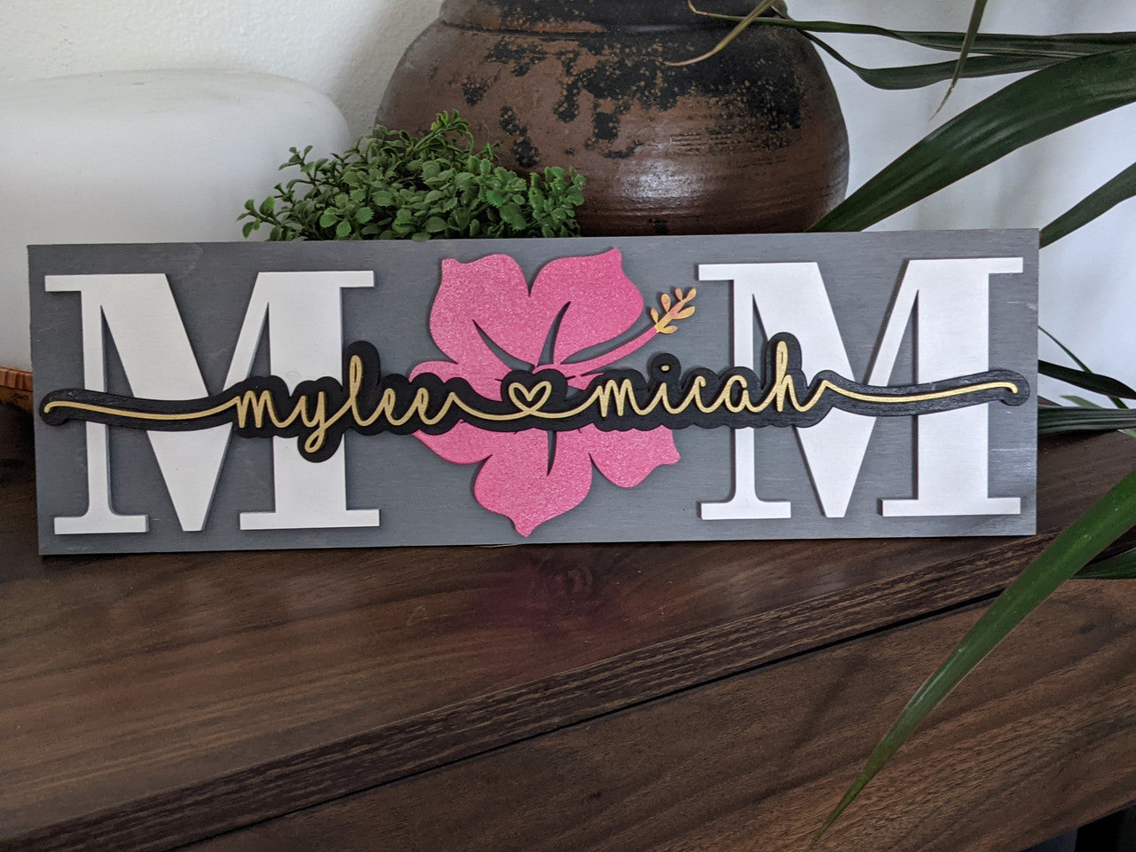 Personalized Sunflower Mom and Kids Name Plaque Sign