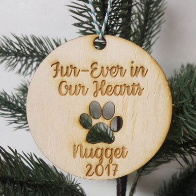 Personalized Christmas Dog Fur Ever in Our Hearts Memorial Ornament Name And Year Keepsake