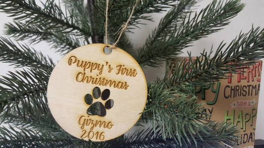 Personalized Christmas Tree Dog Puppy First Christmas Ornament Year Paw Print Name and Year Family Christmas Dog Lover Fur Baby Mom