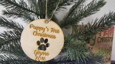 Personalized Name And Year Christmas Puppy First Christmas Paw Print Ornament Keepsake