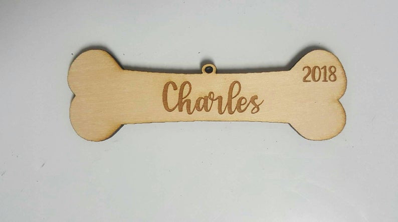Personalized Custom Christmas Tree Dog Bone Ornament with Customized Name and Year Family Christmas Dog Lover Fur Baby Pet Lover