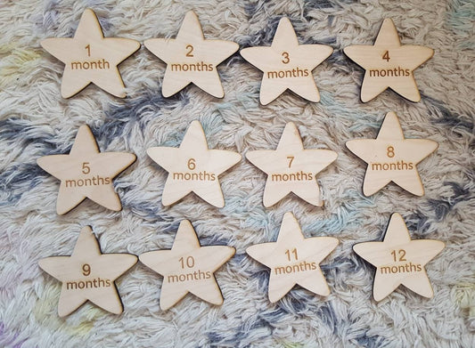 Star Monthly Milestone Baby Laser Cut Wood Photo Prop Sign