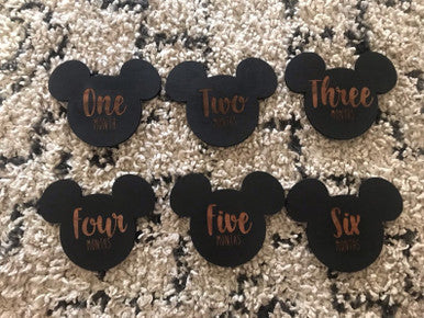 Wooden Mickey Ears  Monthly Milestone Baby Cards