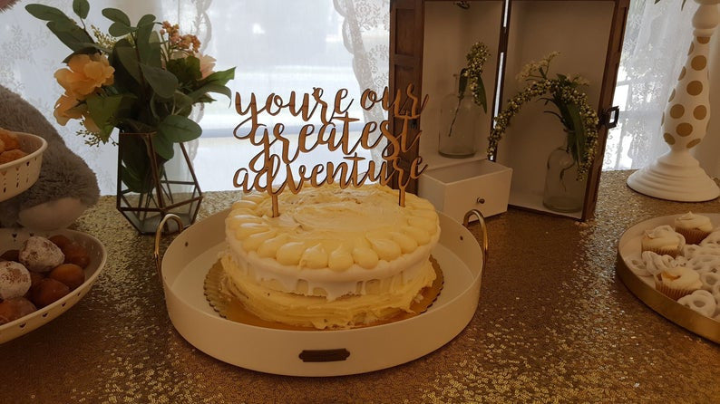 You're Our Greatest Adventure Baby Shower Custom Natural Wood Cake Topper