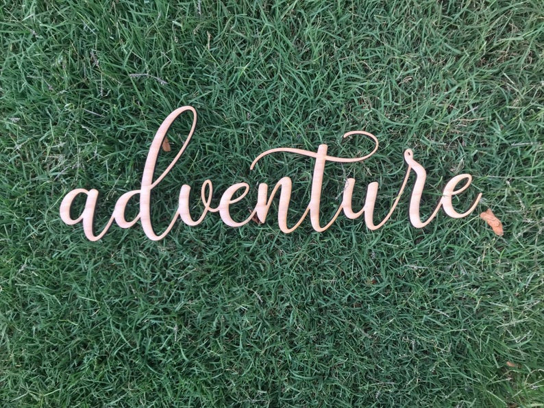 Custom Wooden Words Cursive Natural Wood Sign Adventure Sign Love Board Dessert Table Baby Wedding Bridal Shower Birthday Home Decor