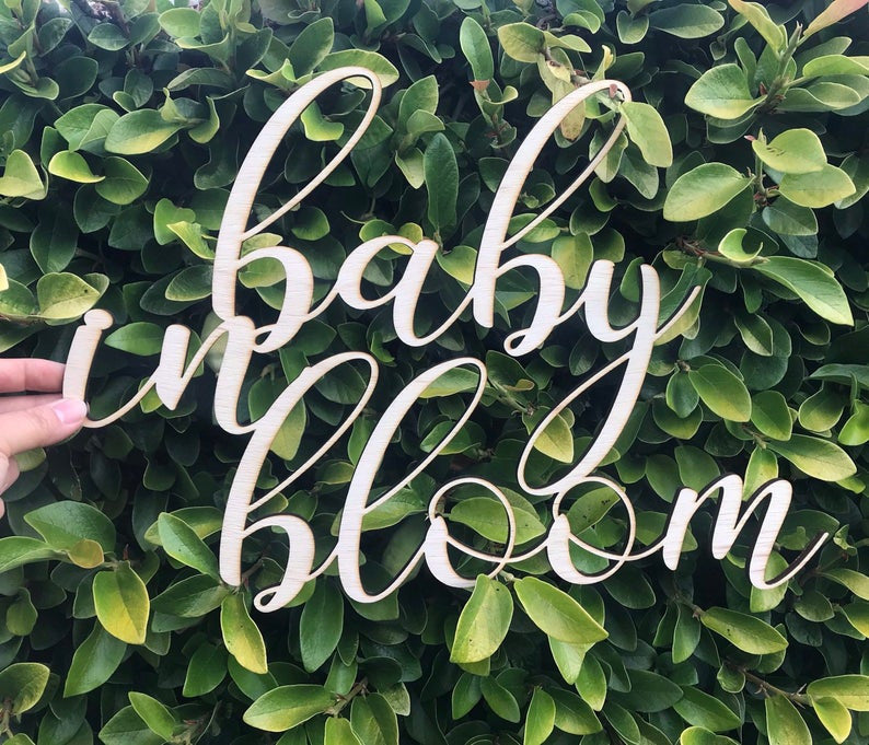 Custom Wooden Words Cursive Natural Wood Sign 'Baby In Bloom' Sign Love Board Dessert Table Baby Wedding Bridal Shower Birthday Home Decor