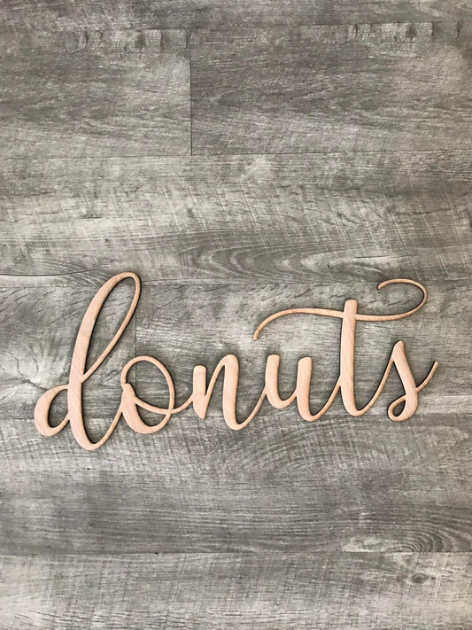 Custom Donuts Cut Out Wooden Words Cursive Natural Wood Sign Love Donut Board Dessert Table Baby Wedding Bridal Shower Birthday Home Decor