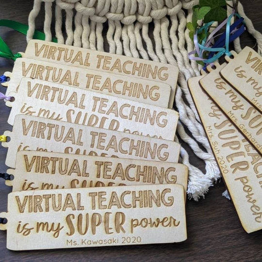 Virtual Learning is my SUPER power Laser Engraved Wood Bookmark