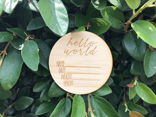 Hello World Birth Name Date Height Weight Announcement Sign Newborn Photo Props New Baby Gift Nursery Baby Shower Announcement